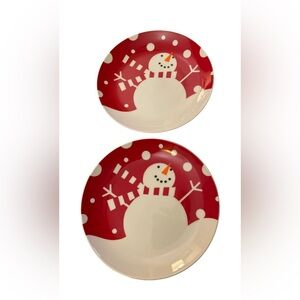 Crate and Barrel Snowman Plate 2007 Set of 2
